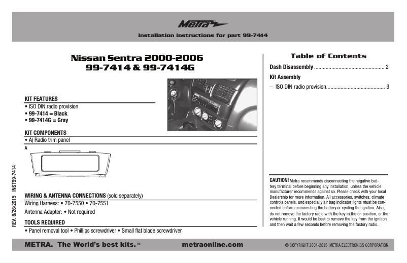 Page 1 de la notice Mode d'emploi Metra 99-7414