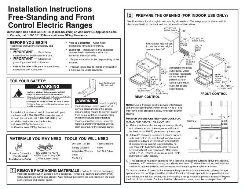 Page n°1 - Guide d'installation GE JS760FLDS