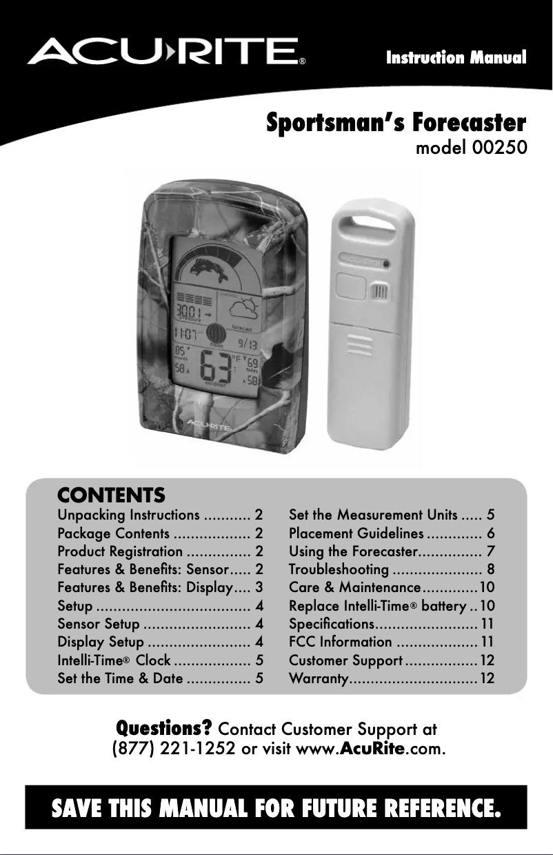 Page n°1 - Manuel utilisateur AcuRite Sportsman’s Forecaster 00250