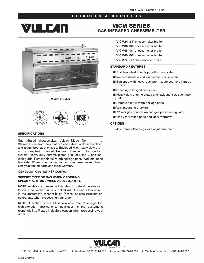 Page n°1 - Fiche technique Vulcan VICM72