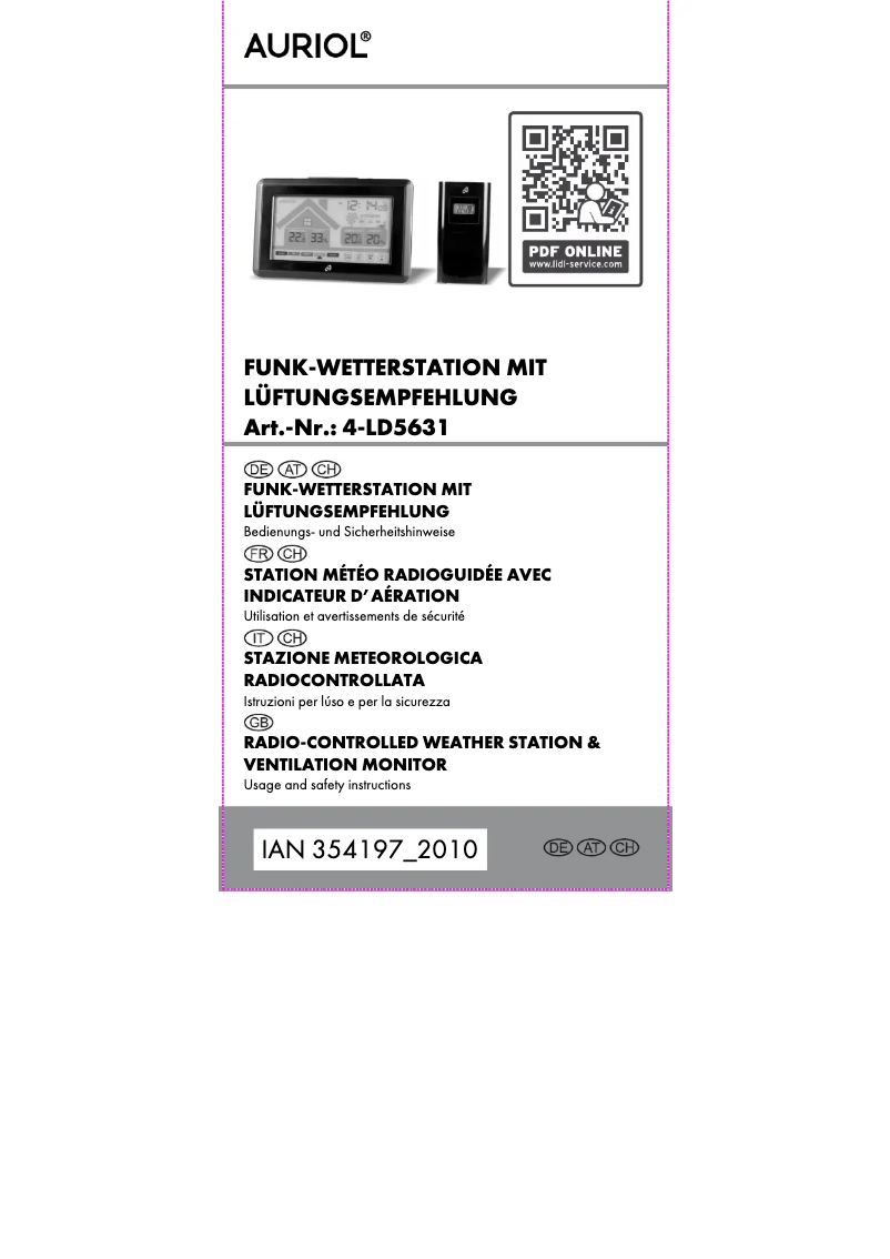 Page 1 de la notice Manuel utilisateur Auriol IAN 314695