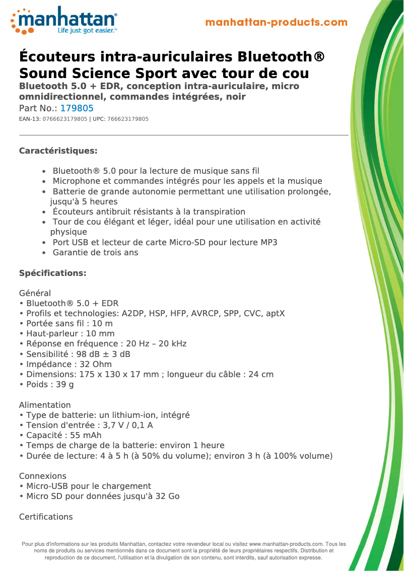 Page 1 de la notice Manuel utilisateur Manhattan 179805