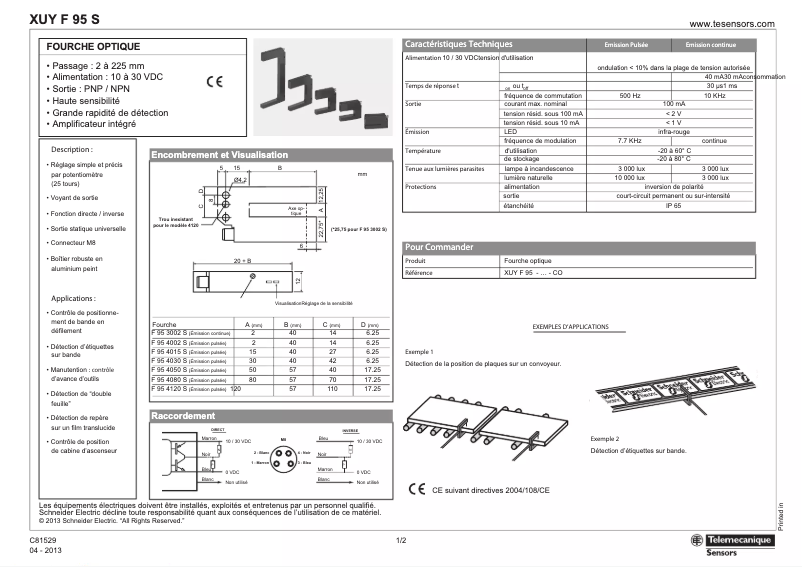 Page n°1 - Manuel utilisateur Schneider XUY F 95 S