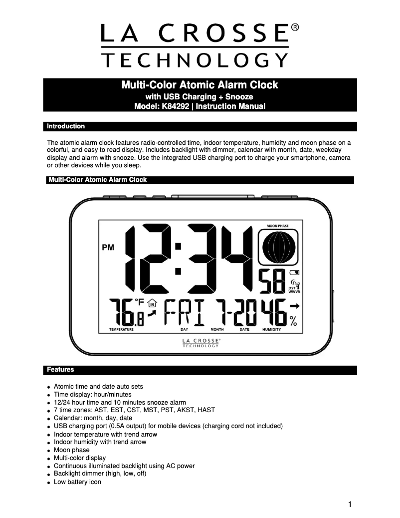 Page n°1 - Manuel utilisateur La Crosse Technology K84292