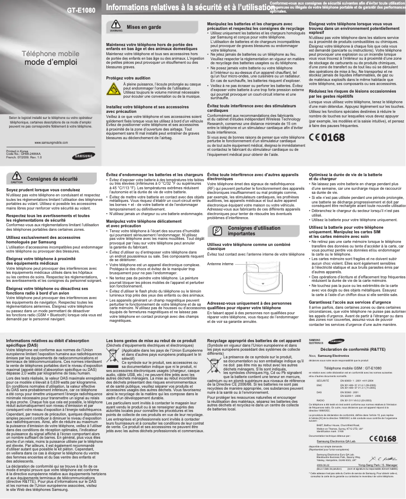 Página 1 del manual Manual de usuario Samsung GT-E1080