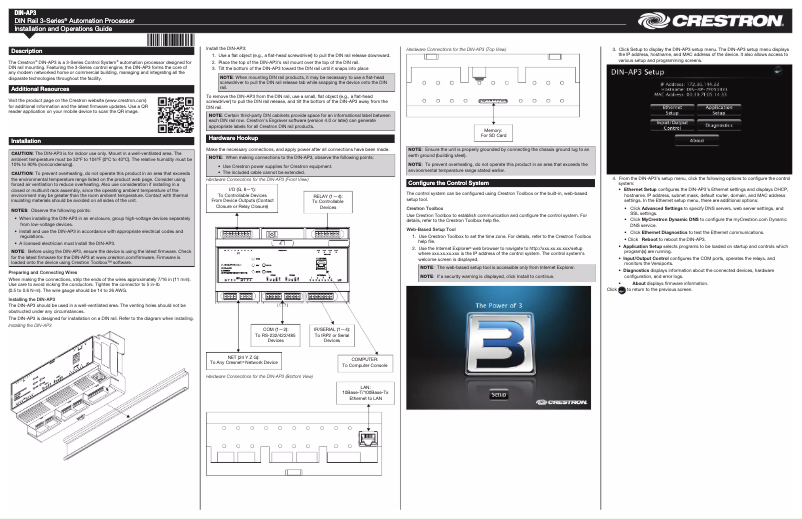Page n°1 - Manuel utilisateur Crestron DIN-AP3