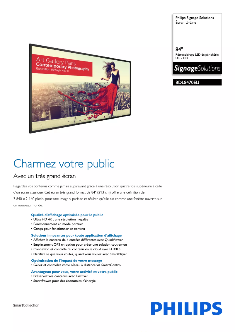 Page 1 de la notice Fiche technique Philips BDL8470EU