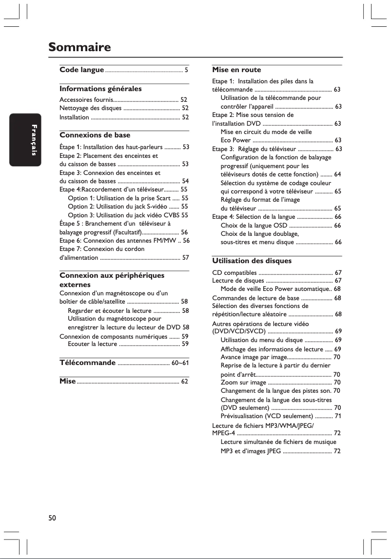 Page n°1 - Manuel utilisateur Philips HTS3500S