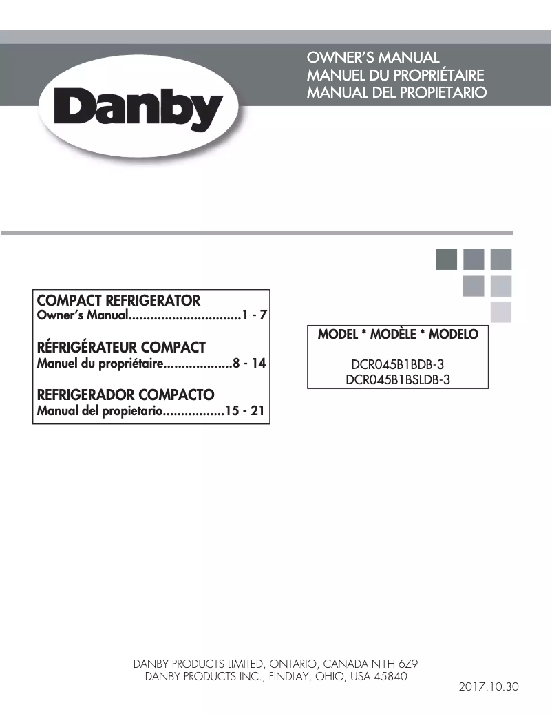Page n°1 - Manuel utilisateur Danby DCR045B1BSLDB-3