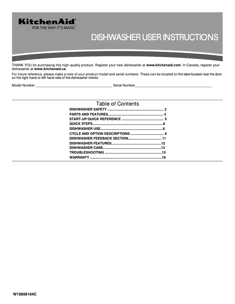 Page 1 de la notice Manuel d'utilisation et d'entretien KitchenAid Architect KDTM354DSS
