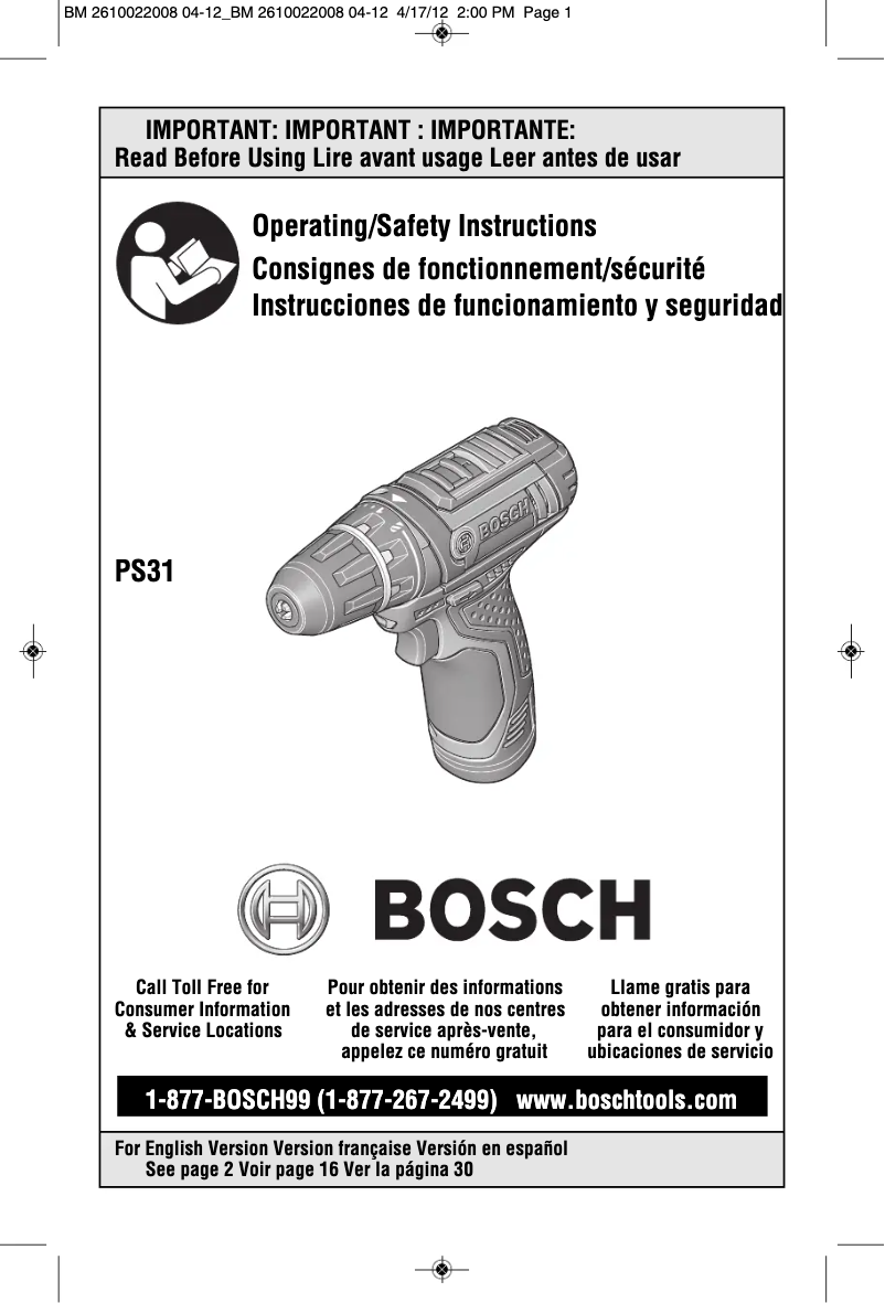 Page 1 de la notice Manuel utilisateur Bosch PS31