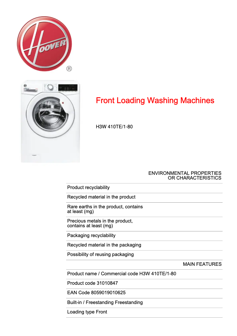 Image de la première page du manuel de l'appareil H-WASH 300 LITE H3W 410TE/1-80