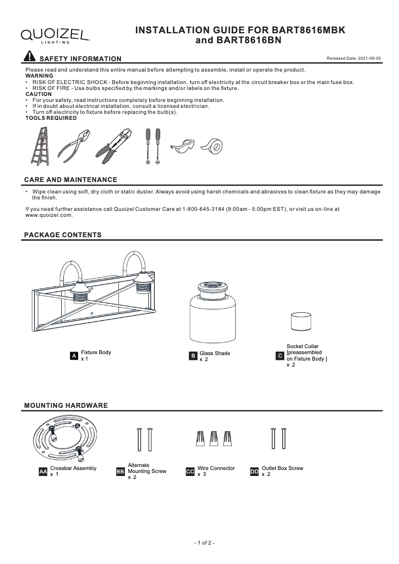 Page n°1 - Manuel utilisateur Quoizel Bartley BART8616MBK