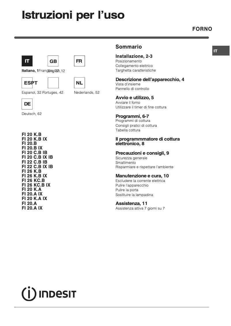 Page 1 de la notice Manuel utilisateur Indesit FL20KA IX