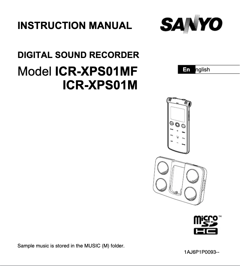 Page 1 de la notice Manuel utilisateur Sanyo ICR-XPS01