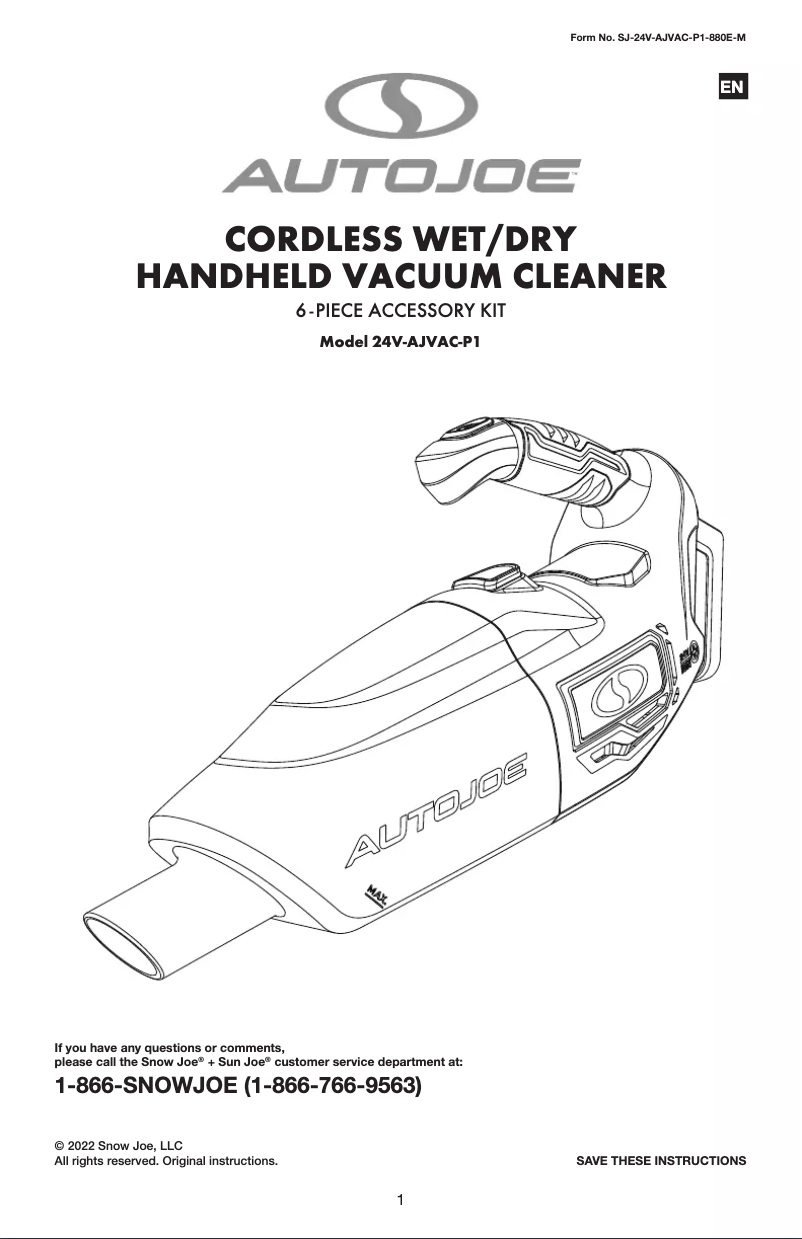 Page 1 de la notice Manuel utilisateur Auto Joe 24V-AJVAC-P1