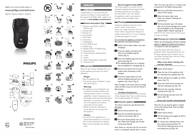 Page 1 de la notice Manuel utilisateur Philips PQ211