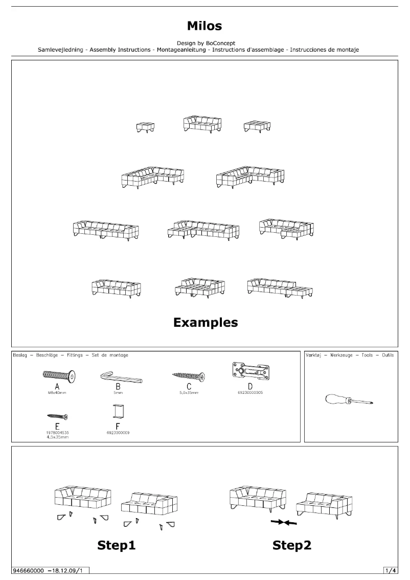 Page 1 de la notice Manuel utilisateur BoConcept Milos