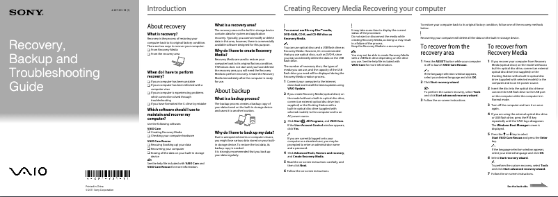 Image de la première page du manuel de l'appareil Vaio VPCEH36EA