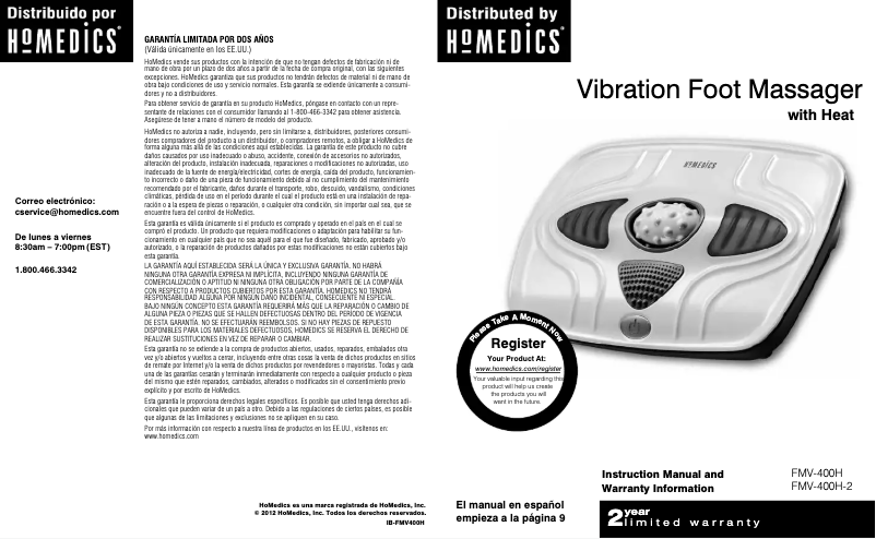 Page 1 de la notice Manuel utilisateur Homedics FMV-400H