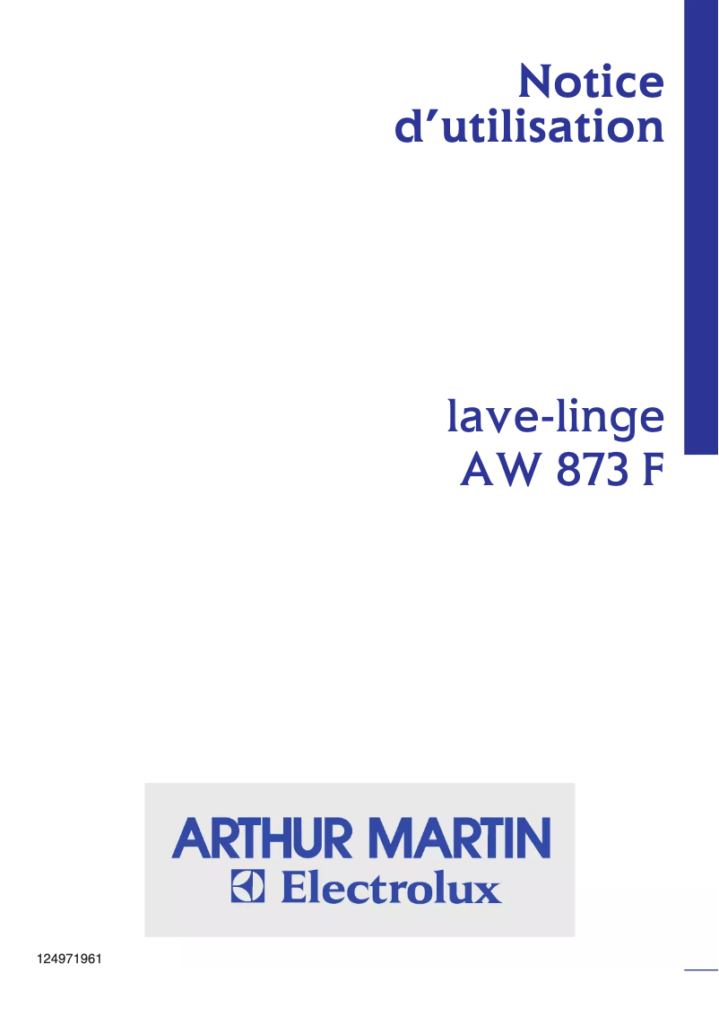 Page 1 de la notice Manuel utilisateur Arthur Martin-Electrolux AW 873 F