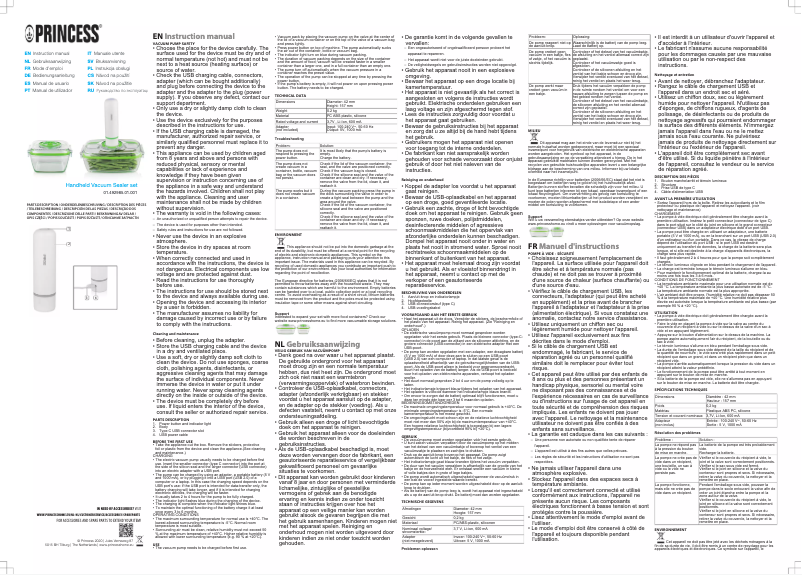 Página 1 del manual Manual de usuario Princess Handheld Vacuum Sealer 492985