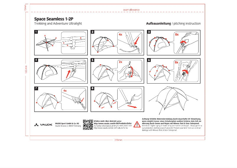 Page 1 de la notice Manuel utilisateur Vaude Space Seamless 1-2P