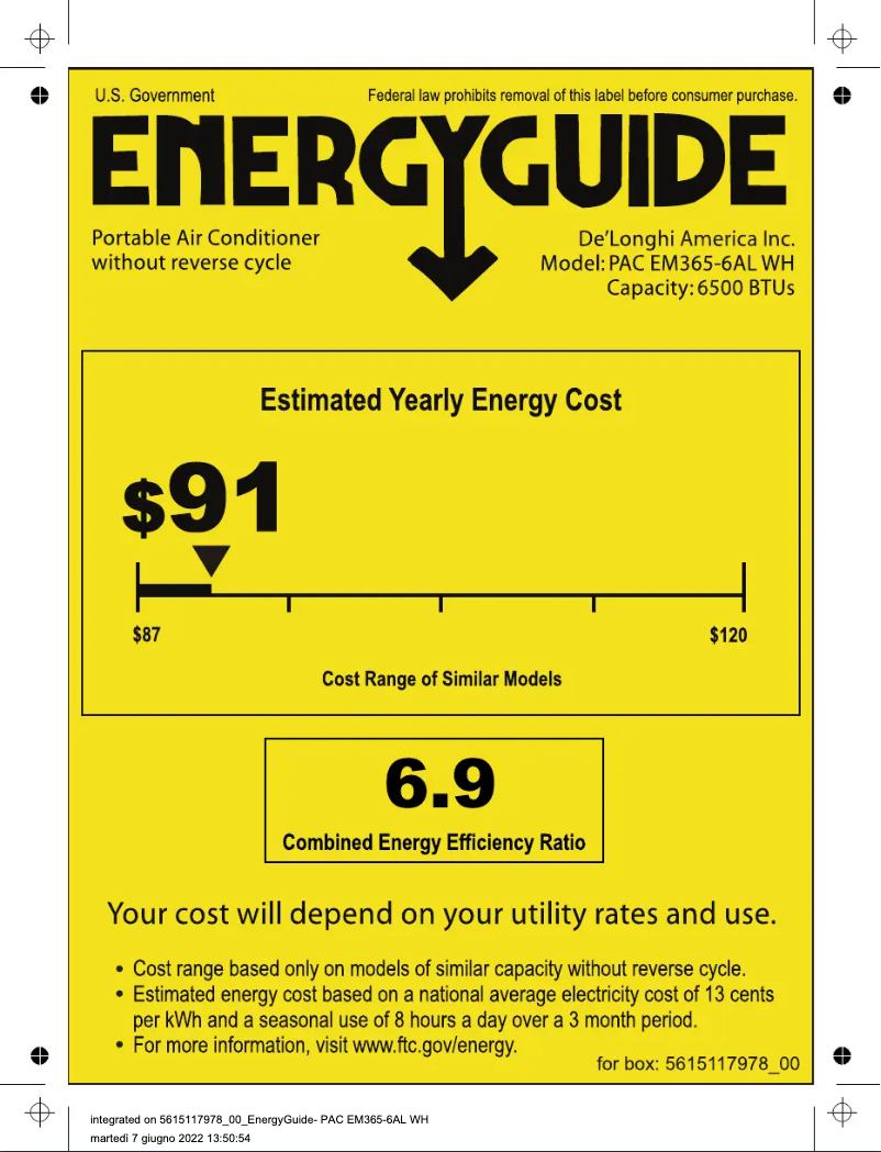 Page n°1 - Label énergétique DeLonghi PACEM365