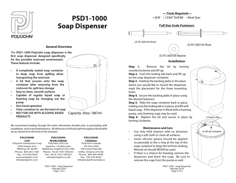 Page n°1 - Manuel utilisateur PolyJohn PSD1-1000