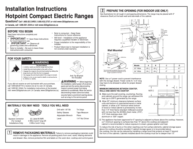 Page n°1 - Guide d'installation Hotpoint RA720KCT