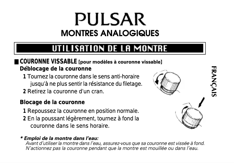 Page 1 de la notice Manuel utilisateur Pulsar V220