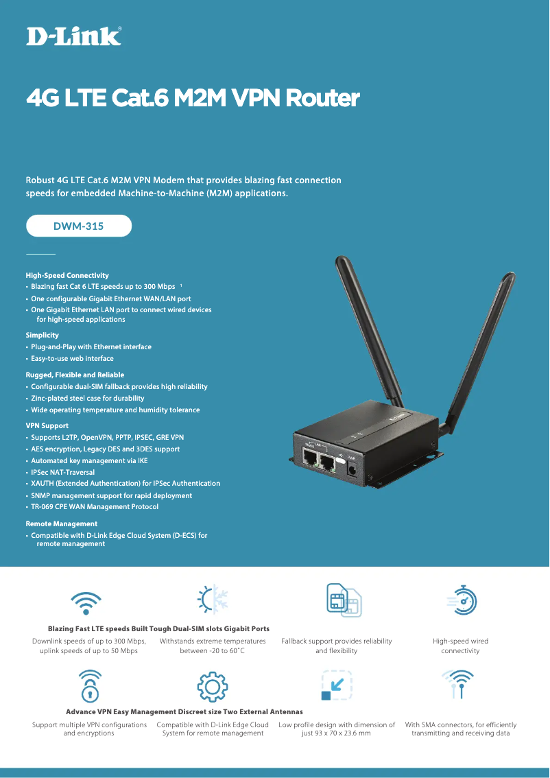 Page 1 de la notice Fiche technique D-Link DWM-315