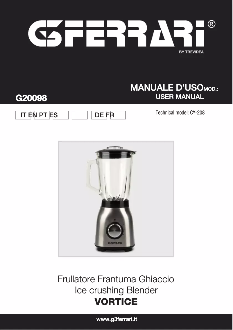 Image de la première page du manuel de l'appareil Vortice G20098