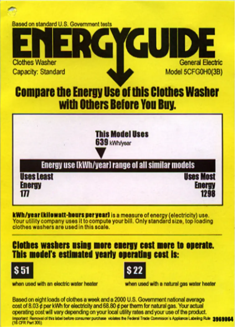 Page n°1 - Label énergétique GE WSKS2060WWH