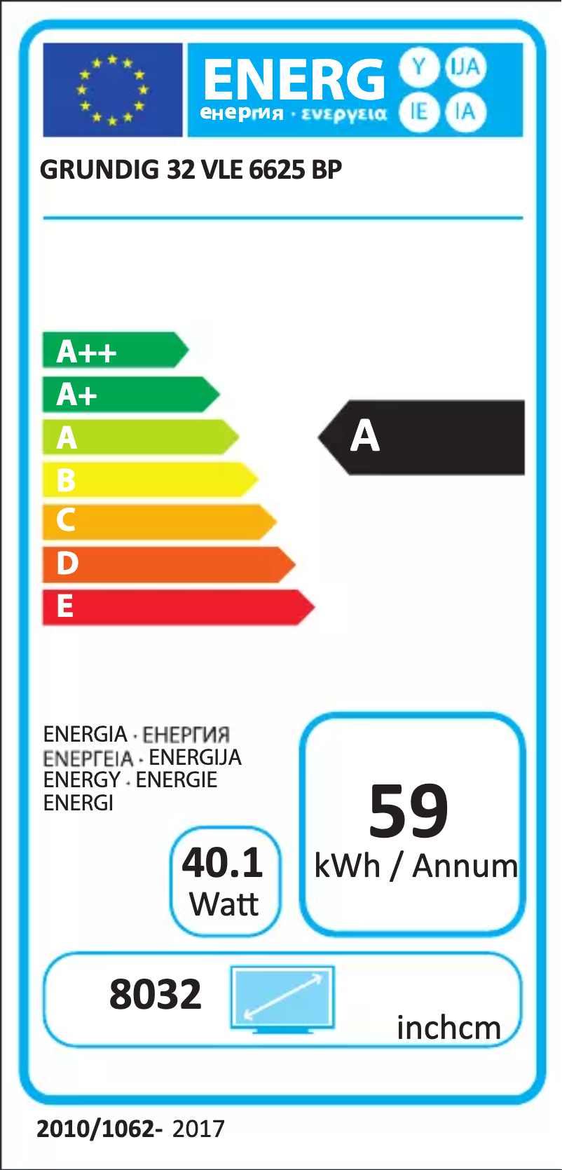 Page 1 de la notice Label énergétique Grundig 32 VLE 6625 BP