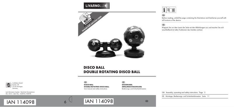 Page 1 de la notice Manuel utilisateur Livarno Lux IAN 114098
