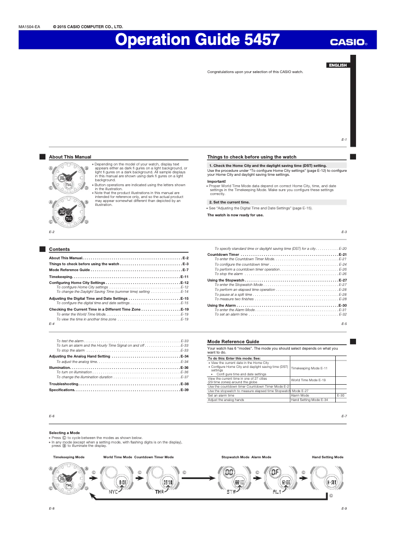 Page 1 de la notice Manuel utilisateur Casio 5457