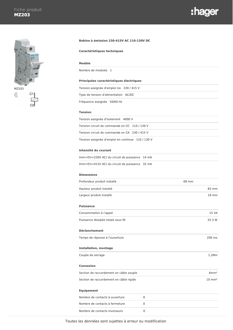 Image de la première page du manuel de l'appareil MZ203