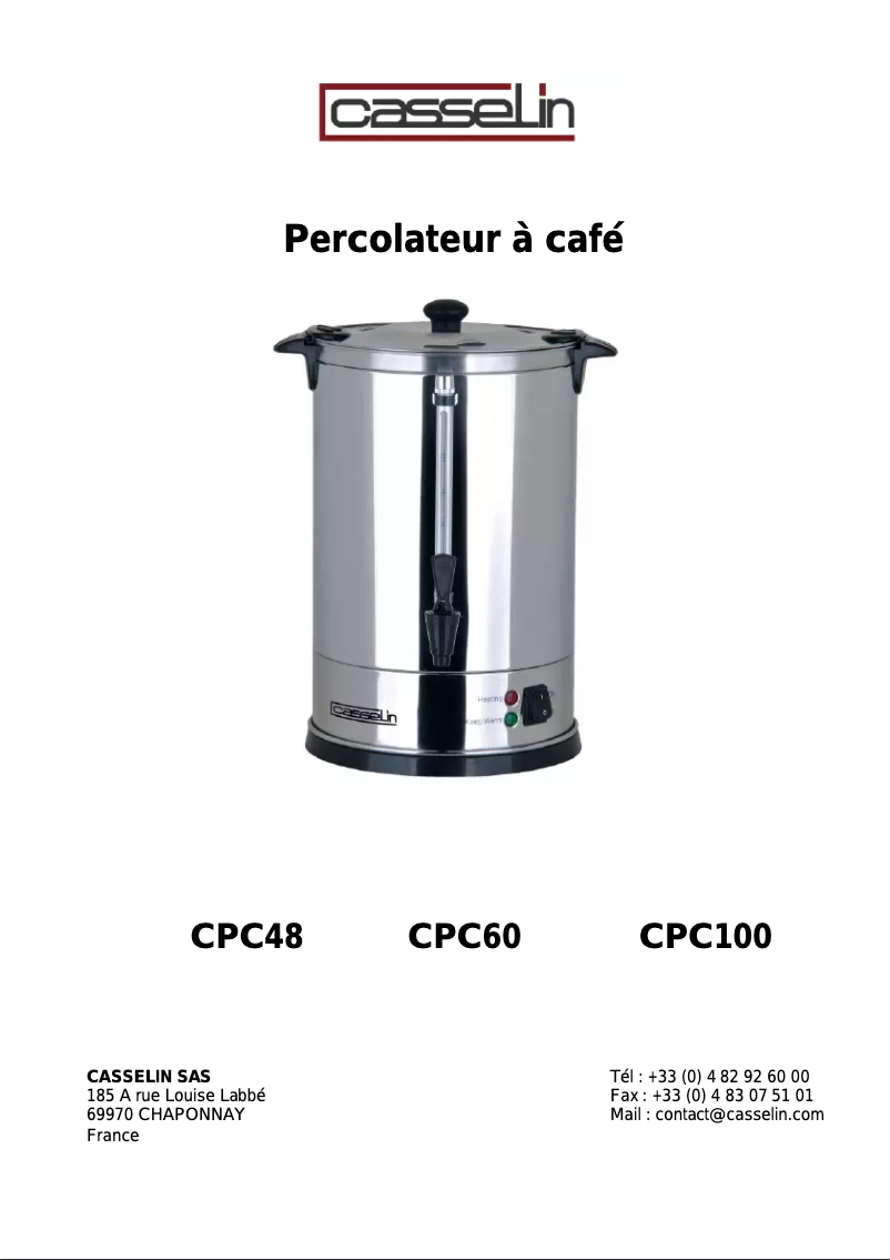 Page 1 de la notice Manuel utilisateur Casselin CPC100