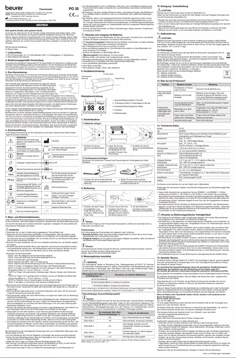 Page n°1 - Manuel utilisateur Beurer PO 35