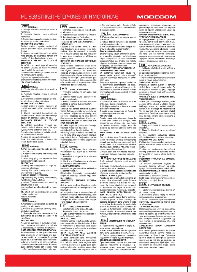 Page 1 de la notice Manuel utilisateur ModeCom MC-828 Striker