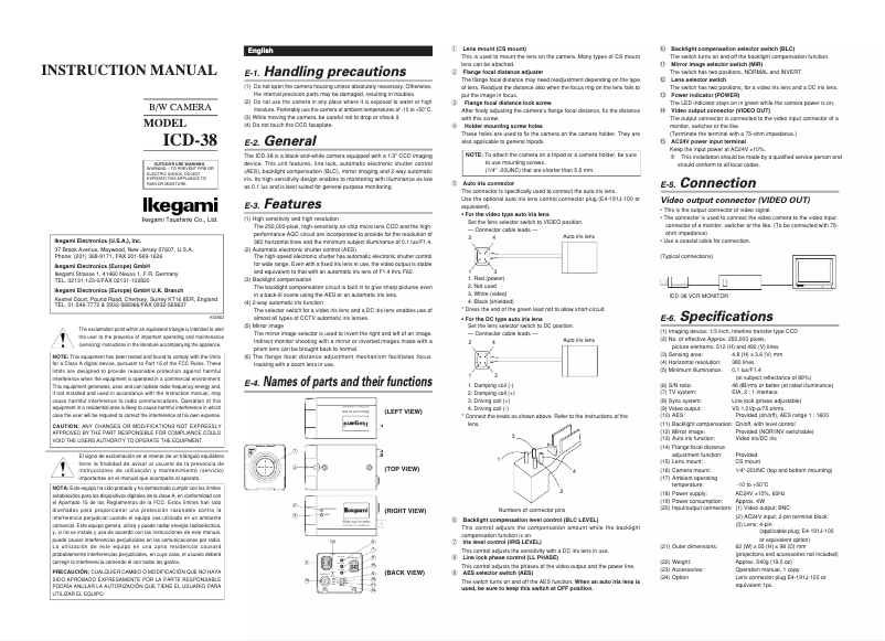 Page 1 de la notice Manuel utilisateur Ikegami ICD-38