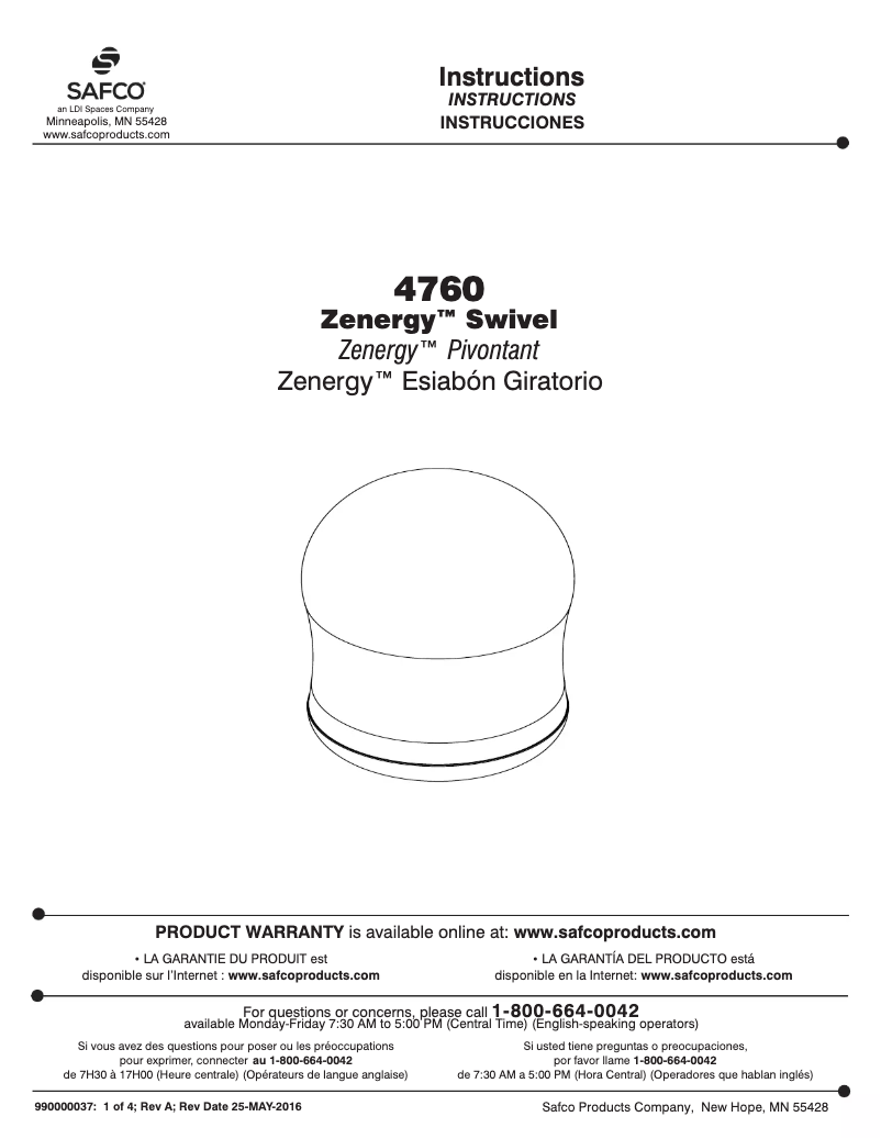 Page n°1 - Manuel utilisateur Safco Zenergy 4760