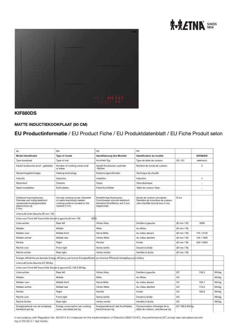 Page 1 de la notice Fiche technique Etna KIF880DS