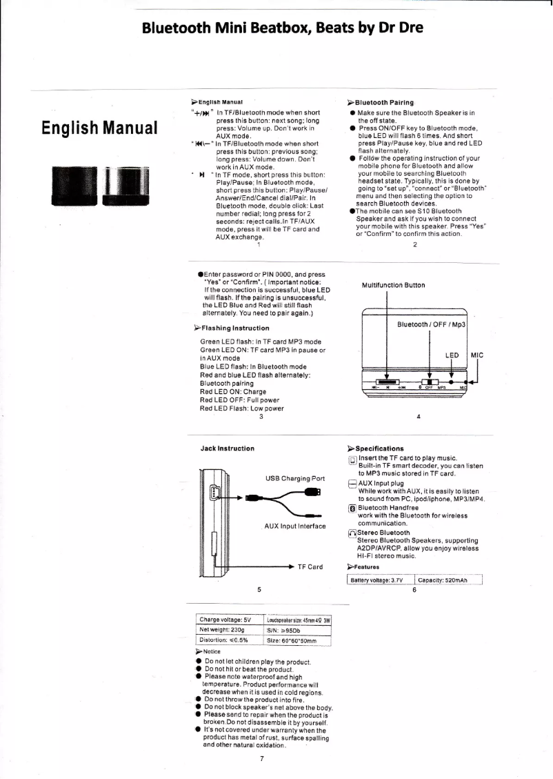 Page n°1 - Manuel utilisateur Beats Mini Beatbox Bluetooth