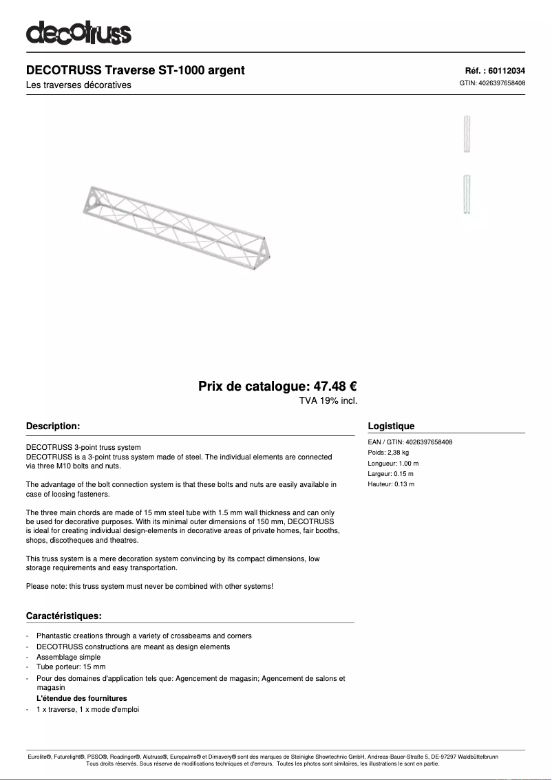 Page n°1 - Fiche technique Decotruss ST-1000