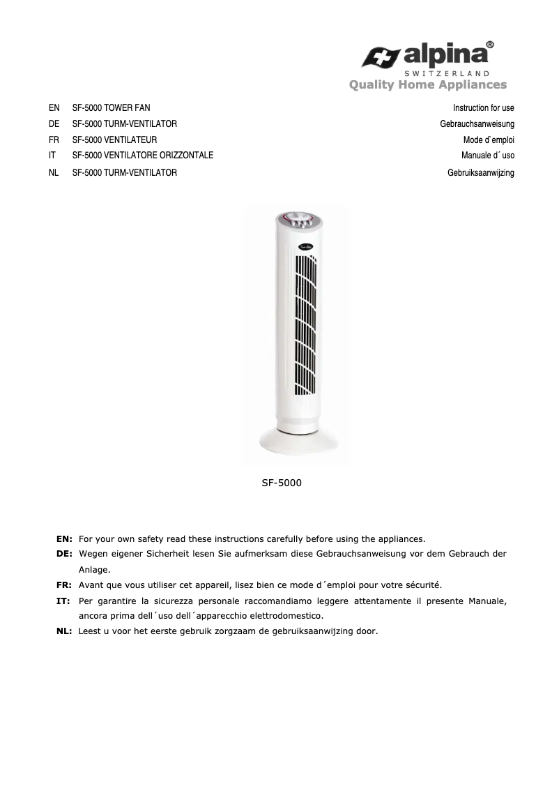Imagen de la primera página del manual del dispositivo SF 5000