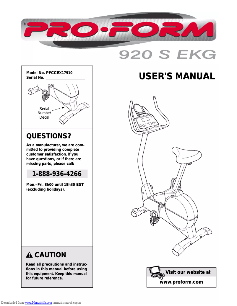 Page 1 de la notice Manuel utilisateur Pro-form 920 S EKG