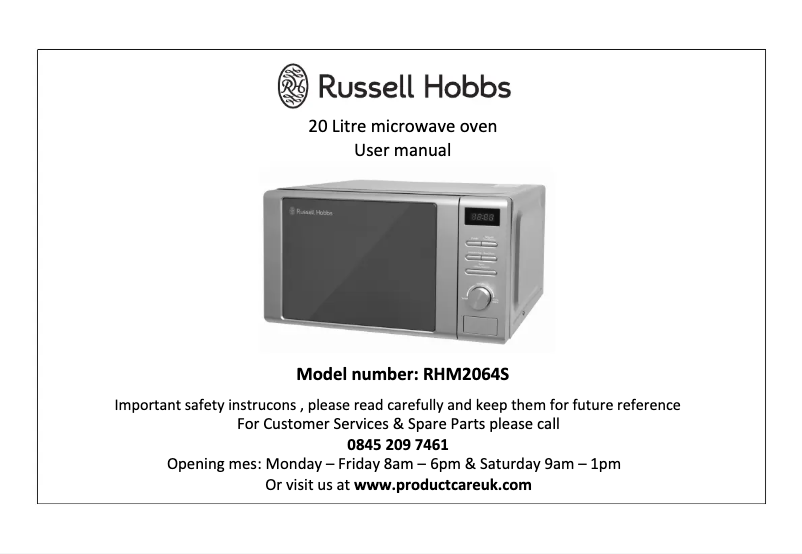 Page n°1 - Manuel utilisateur Russell Hobbs RHM2064S