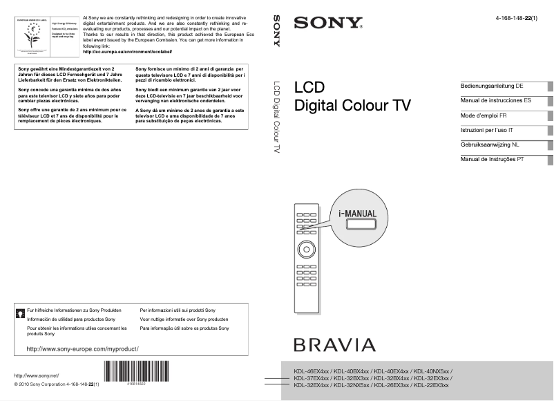 Image de la première page du manuel de l'appareil Bravia KDL-46EX403